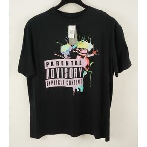 New Philcos Men XL Short Sleeve Black Parental Advisory Graffiti Graphic T-Shirt